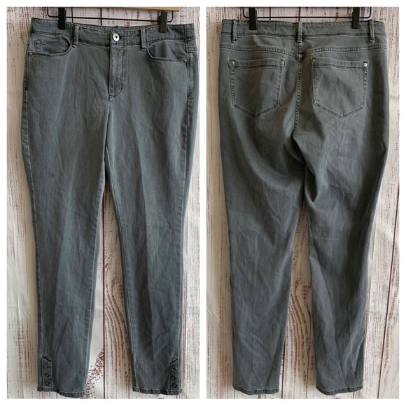 “Onyx Wash” Grey Slim Fit Ankle-Snap Jeans  • 8 Tall  { J. Jill } - Picture 2 of 9